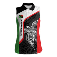 Personalised PNG Southern Highlands Province Women Sleeveless Polo Shirt Bird of Paradise Tattoo Flag Motif - Polynesian Pride