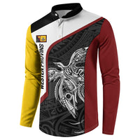 Personalised PNG Western Province Button Sweatshirt Bird of Paradise Tattoo Flag Motif - Polynesian Pride