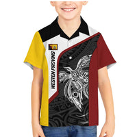 Personalised PNG Western Province Family Matching Mermaid Dress and Hawaiian Shirt Bird of Paradise Tattoo Flag Motif LT9 Son's Shirt Red - Polynesian Pride