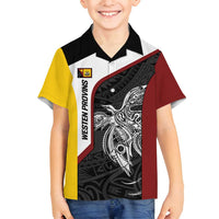 Personalised PNG Western Province Family Matching Off Shoulder Short Dress and Hawaiian Shirt Bird of Paradise Tattoo Flag Motif - Polynesian Pride