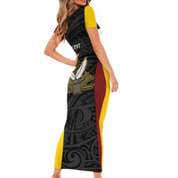 Personalised PNG Western Province Family Matching Short Sleeve Bodycon Dress and Hawaiian Shirt Bird of Paradise Tattoo Flag Motif LT9 - Polynesian Pride