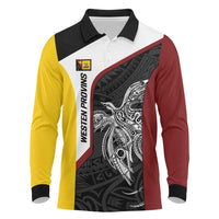Personalised PNG Western Province Long Sleeve Polo Shirt Bird of Paradise Tattoo Flag Motif - Polynesian Pride