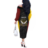 Personalised PNG Western Province Off The Shoulder Long Sleeve Dress Bird of Paradise Tattoo Flag Motif - Polynesian Pride