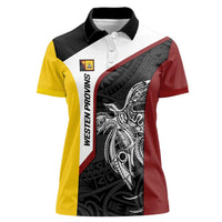 Personalised PNG Western Province Women Polo Shirt Bird of Paradise Tattoo Flag Motif - Polynesian Pride