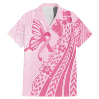 Pacific Girl and Butterfly Cancer Ribbon Personalised Family Matching Mermaid Dress and Hawaiian Shirt LT9 Dad's Shirt - Short Sleeve Pink - Polynesian Pride