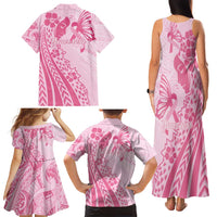 Pacific Girl and Butterfly Cancer Ribbon Personalised Family Matching Tank Maxi Dress and Hawaiian Shirt