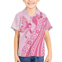 Pacific Girl and Butterfly Cancer Ribbon Personalised Kid Hawaiian Shirt