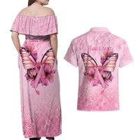 Faith Hope Love Butterfly Ribbon Personalised Couples Matching Off Shoulder Maxi Dress and Hawaiian Shirt