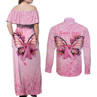 Faith Hope Love Butterfly Ribbon Personalised Couples Matching Off Shoulder Maxi Dress and Long Sleeve Button Shirt