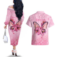 Faith Hope Love Butterfly Ribbon Personalised Couples Matching Off The Shoulder Long Sleeve Dress and Hawaiian Shirt