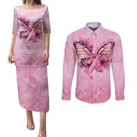 Faith Hope Love Butterfly Ribbon Personalised Couples Matching Puletasi and Long Sleeve Button Shirt