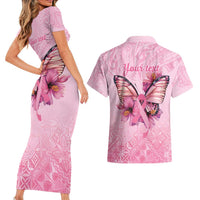 Faith Hope Love Butterfly Ribbon Personalised Couples Matching Short Sleeve Bodycon Dress and Hawaiian Shirt