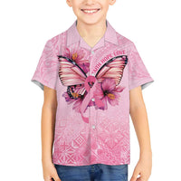 Faith Hope Love Butterfly Ribbon Personalised Family Matching Short Sleeve Bodycon Dress and Hawaiian Shirt LT9 Son's Shirt Pink - Polynesian Pride
