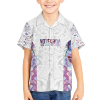 Custom New Zealand Aotearoa Family Matching Short Sleeve Bodycon Dress and Hawaiian Shirt Pink Maori Paua Shell Indigenous LT9 Son's Shirt Pink - Polynesian Pride