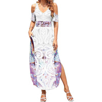 Custom New Zealand Aotearoa Family Matching Summer Maxi Dress and Hawaiian Shirt Pink Maori Paua Shell Indigenous - Polynesian Pride