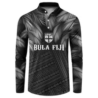 2026 Autumn Rugby Nations Fiji Custom Button Sweatshirt Fijian Palm Leaf Tapa Tribal Inspired LT9 Black - Polynesian Pride