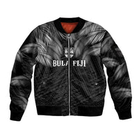 2026 Autumn Rugby Nations Fiji Custom Sleeve Zip Bomber Jacket Fijian Palm Leaf Tapa Tribal Inspired LT9 Unisex Black - Polynesian Pride
