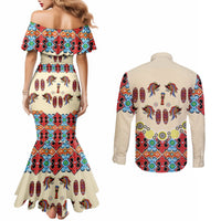 Papua Batik Motif Bird Of Paradise and Native Papuan Shield Couples Matching Mermaid Dress and Long Sleeve Button Shirt LT9 - Polynesian Pride