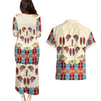 Papua Batik Motif Bird Of Paradise and Native Papuan Shield Couples Matching Puletasi Dress and Hawaiian Shirt LT9 - Polynesian Pride