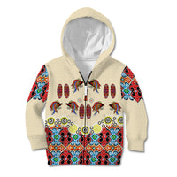 Papua Batik Motif Bird Of Paradise and Native Papuan Shield Kid Hoodie LT9 Zip Hoodie Beige - Polynesian Pride