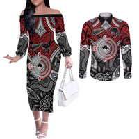 Aotearoa and Australia Couples Matching Off The Shoulder Long Sleeve Dress and Long Sleeve Button Shirt New Zealand Honour The Treaty Ake!Ake!Ake!