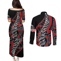 Koru Fern New Zealand Couples Matching Puletasi and Long Sleeve Button Shirt Maori Tribal Pattern