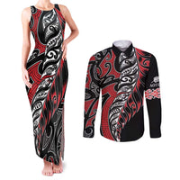 Koru Fern New Zealand Couples Matching Tank Maxi Dress and Long Sleeve Button Shirt Maori Tribal Pattern