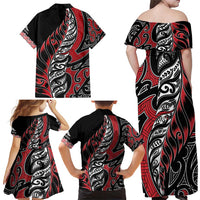 Koru Fern New Zealand Family Matching Off Shoulder Maxi Dress and Hawaiian Shirt Maori Tribal Pattern