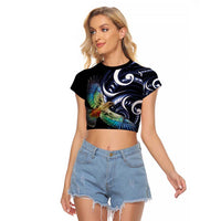 New Zealand Kea Bird Personalised Raglan Cropped T Shirt Maori Tribal Koru Art