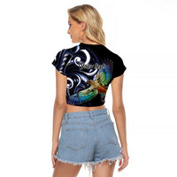 New Zealand Kea Bird Personalised Raglan Cropped T Shirt Maori Tribal Koru Art