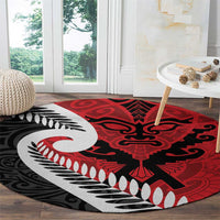 Silver Fern Koru Swirls with Maori Ta Moko Round Carpet
