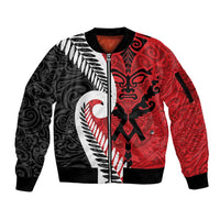 Silver Fern Koru Swirls with Maori Ta Moko Sleeve Zip Bomber Jacket LT9 Unisex Red - Polynesian Pride