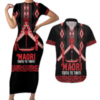 Toitu Te Tiriti Waitangi Couples Matching Short Sleeve Bodycon Dress and Hawaiian Shirt Black Wharenui House LT9 Black - Polynesian Pride