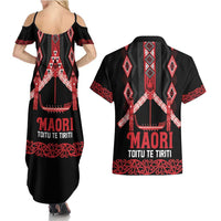 Toitu Te Tiriti Waitangi Couples Matching Summer Maxi Dress and Hawaiian Shirt Black Wharenui House LT9 - Polynesian Pride