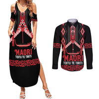 Toitu Te Tiriti Waitangi Couples Matching Summer Maxi Dress and Long Sleeve Button Shirt Black Wharenui House - Polynesian Pride