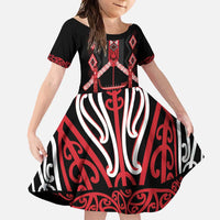 Toitu Te Tiriti Waitangi Family Matching Mermaid Dress and Hawaiian Shirt Black Wharenui House LT9 Daughter's Dress Black - Polynesian Pride