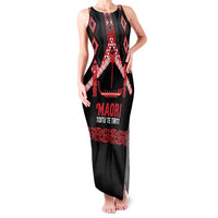 Toitu Te Tiriti Waitangi Family Matching Tank Maxi Dress and Hawaiian Shirt Black Wharenui House LT9 Mom's Dress Black - Polynesian Pride