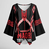 Toitu Te Tiriti Waitangi Kimono Sleeve Blouse Black Wharenui House - Polynesian Pride
