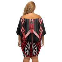 Toitu Te Tiriti Waitangi Off Shoulder Short Dress Black Wharenui House - Polynesian Pride