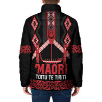 Toitu Te Tiriti Waitangi Padded Jacket Black Wharenui House - Polynesian Pride
