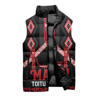 Toitu Te Tiriti Waitangi Sleeveless Puffer Jacket Black Wharenui House - Polynesian Pride