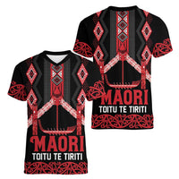 Toitu Te Tiriti Waitangi Women V-Neck T-Shirt Black Wharenui House - Polynesian Pride