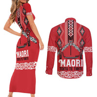 Toitu Te Tiriti Waitangi Couples Matching Short Sleeve Bodycon Dress and Long Sleeve Button Shirt Red Wharenui House LT9 - Polynesian Pride