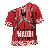 Toitu Te Tiriti Waitangi Cross Shoulder Shirt Red Wharenui House - Polynesian Pride
