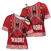 Toitu Te Tiriti Waitangi Cross Shoulder Shirt Red Wharenui House - Polynesian Pride
