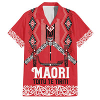 Toitu Te Tiriti Waitangi Family Matching Off Shoulder Maxi Dress and Hawaiian Shirt Red Wharenui House LT9 Dad's Shirt - Short Sleeve Red - Polynesian Pride