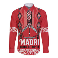 Toitu Te Tiriti Waitangi Long Sleeve Button Shirt Red Wharenui House - Polynesian Pride