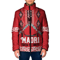 Toitu Te Tiriti Waitangi Padded Jacket Red Wharenui House - Polynesian Pride