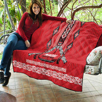 Toitu Te Tiriti Waitangi Quilt Red Wharenui House - Polynesian Pride