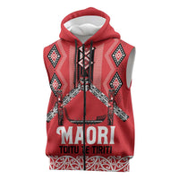 Toitu Te Tiriti Waitangi Sleeveless Zip Hoodie Red Wharenui House - Polynesian Pride